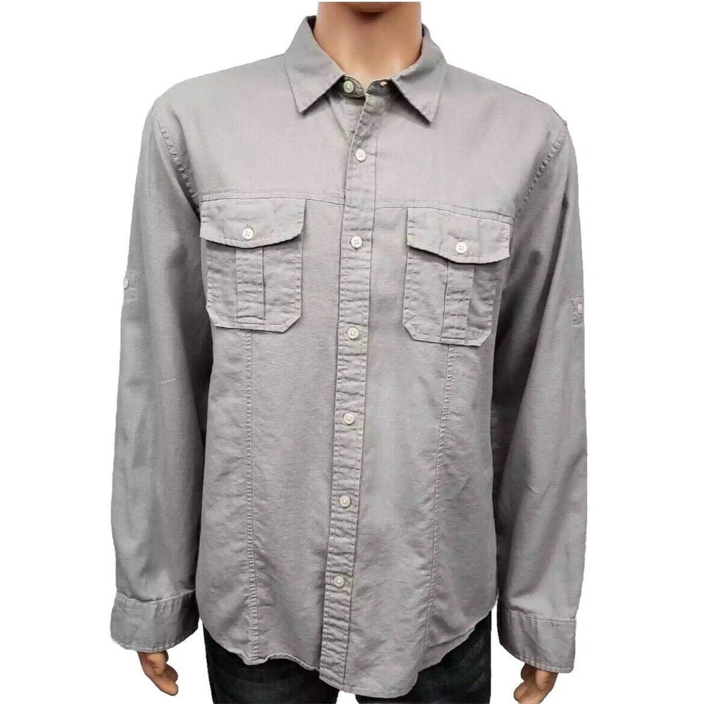 Michael Kors Linen Button Up Roll Tab Long Sleeve Travel Lux Men’s Medium